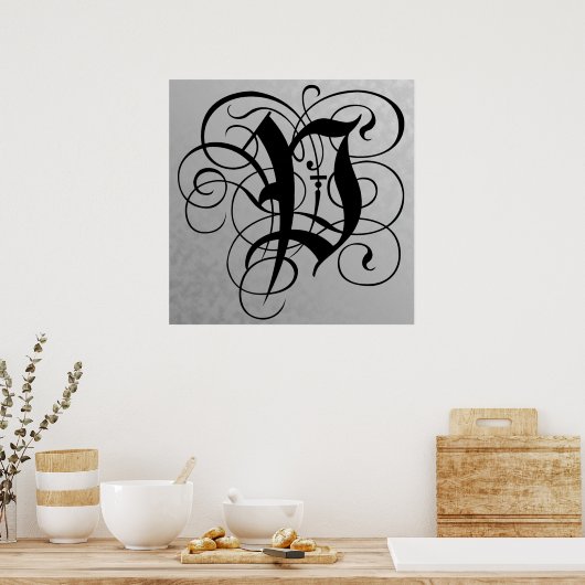 Letter P, Gothic Monogram Black Poster (Keuken)