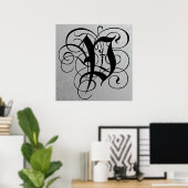 Letter P, Gothic Monogram Black Poster (Thuiskantoor)