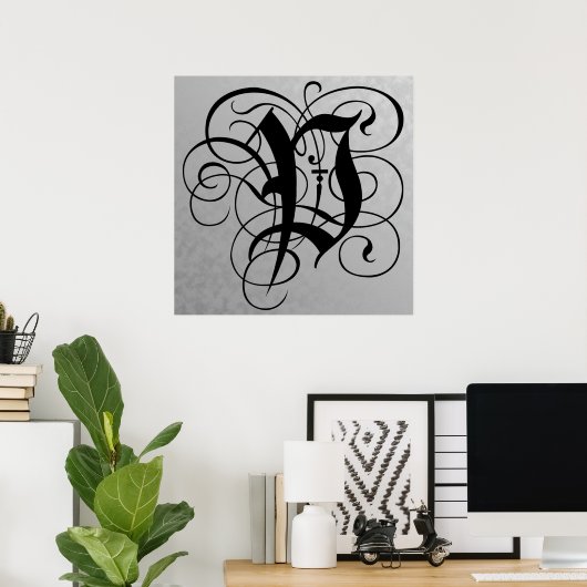 Letter P, Gothic Monogram Black Poster (Thuiskantoor)
