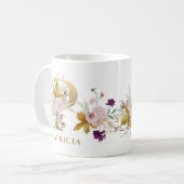 Letter P - Gouden bloem naam zus collega vriend Koffiemok (Voorkant links)