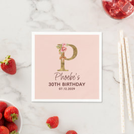 Letter P Gouden Monogram Blush Roze Rozen Servet