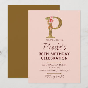 Letter P Gouden Monogram Roze Rozen Kaart