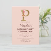 Letter P Gouden Monogram Roze Rozen Kaart (Staand voorkant)