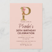 Letter P Gouden Monogram Roze Rozen Kaart (Voorkant)