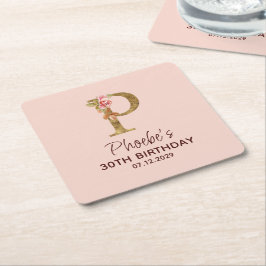 Letter P Gouden Monogram Roze Rozen Kartonnen Onderzetters