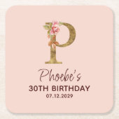 Letter P Gouden Monogram Roze Rozen Kartonnen Onderzetters (Voorkant)