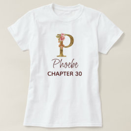 Letter P Gouden Monogram Roze Rozen Verjaardag T-shirt