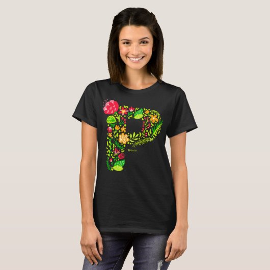 Letter P in Flowers T-Shirt (Voorkant volledig)