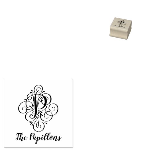 Letter P Initiaal Elegant Flourish Monogram Naam Rubberstempel (Gestempeld)