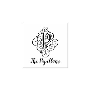 Letter P Initiaal Elegant Flourish Monogram Naam Rubberstempel