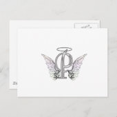Letter P Initiaal Monogram met Angel Wings & Halo Briefkaart (Voorkant / Achterkant)