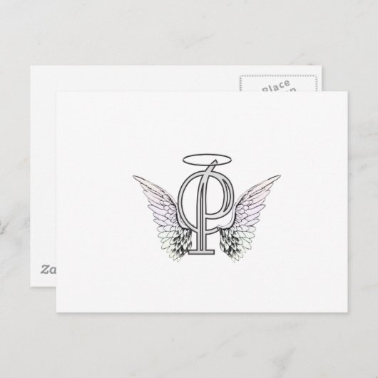 Letter P Initiaal Monogram met Angel Wings & Halo Briefkaart (Voorkant / Achterkant)