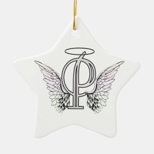 Letter P Initiaal Monogram met Angel Wings & Halo Keramisch Ornament (Voorkant)