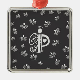 Letter P Initiaal Monogram met Angels Metalen Ornament