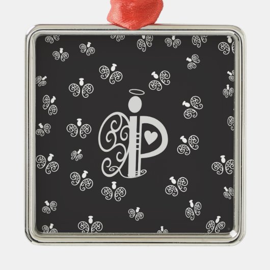 Letter P Initiaal Monogram met Angels Metalen Ornament (Voorkant)