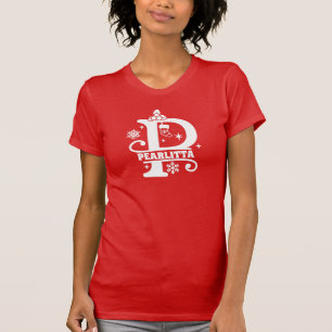 Letter P Kerstmonogram Initiaal Naam Rood T-shirt