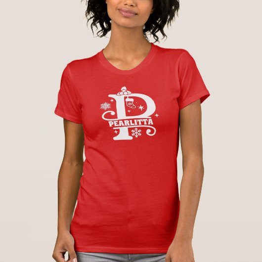 Letter P Kerstmonogram Initiaal Naam Rood T-shirt (Voorkant)