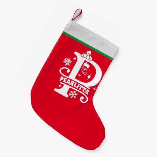 Letter P Kerstmonogram Initiaal Naam Rood Wit Kleine Kerstsok (Voorkant (Hangend))