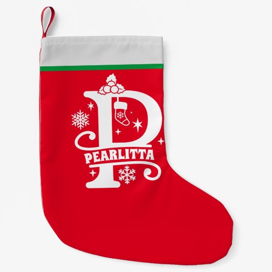 Letter P Kerstmonogram Initiaal Naam Rood Wit Kleine Kerstsok (Voorkant)