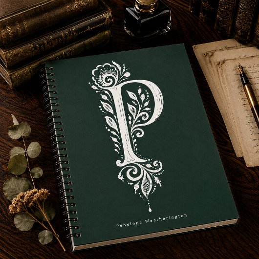Letter P Linocut Botanisch Monogram Notitieboek
