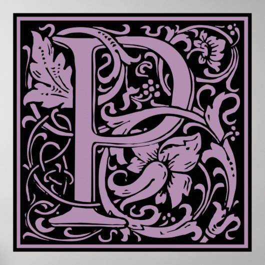 Letter P Medieval Monogram Initiaal Poster (Voorkant)