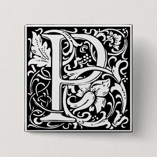 Letter P Medieval Monogram Initiaal Vierkante Button 5,1 Cm (Voorkant)
