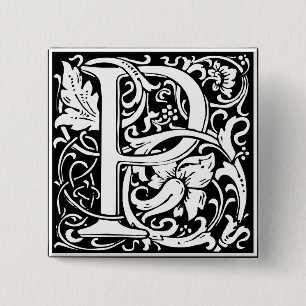 Letter P Medieval Monogram  Initiaal Vierkante Button 5,1 Cm