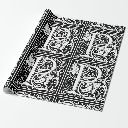 Letter P Middeleeuwse Monogram Art Nouveau Cadeaupapier (Uitgerold)