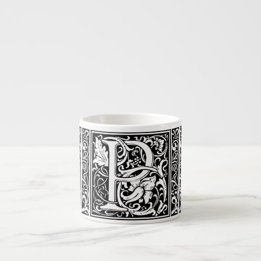Letter P Middeleeuwse Monogram Art Nouveau Espresso Kop (Voorkant)