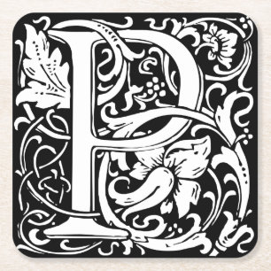 Letter P Middeleeuwse Monogram Art Nouveau Kartonnen Onderzetters