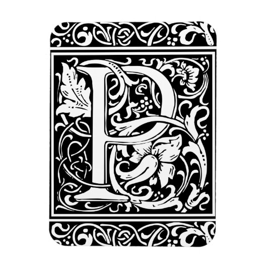 Letter P Middeleeuwse Monogram Art Nouveau Magneet (Verticaal)