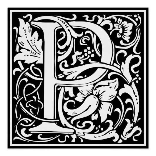 Letter P Middeleeuwse Monogram Art Nouveau Perfect Poster (Voorkant)