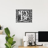 Letter P Middeleeuwse Monogram Art Nouveau Poster (Thuiskantoor)