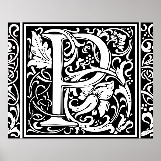 Letter P Middeleeuwse Monogram Art Nouveau Poster (Voorkant)