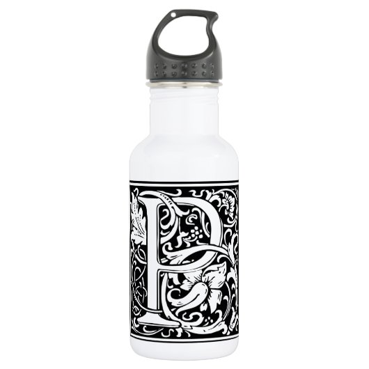 Letter P Middeleeuwse Monogram Art Nouveau Waterfles (Voorkant)