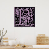 Letter P Middeleeuwse Monogram Vintage Initiaal Poster (Keuken)