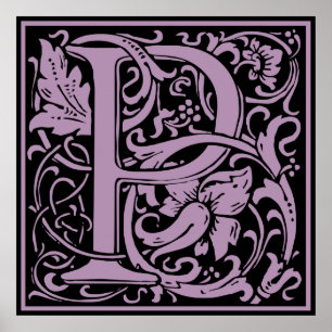 Letter P Middeleeuwse Monogram Vintage Initiaal Poster
