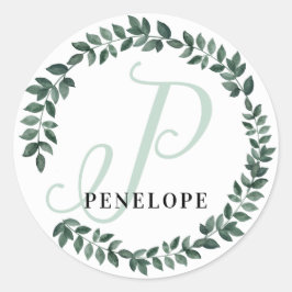 Letter P Monogram Aangepaste Naam Minimalistische  Ronde Sticker
