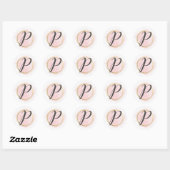 Letter P Monogram Blush Roze Waterverf Goud Chic Ronde Sticker (Vel)