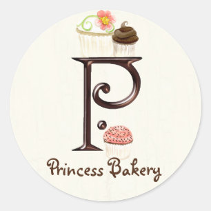 Letter P Monogram Cupcake Logo Business Stickers