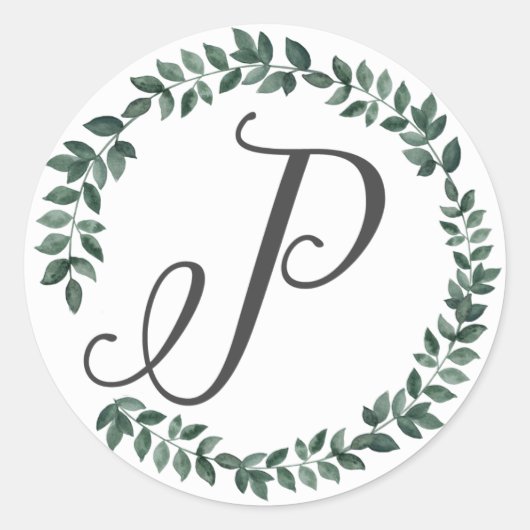 Letter P Monogram Minimalistische Botanische Bladk Ronde Sticker (Voorkant)