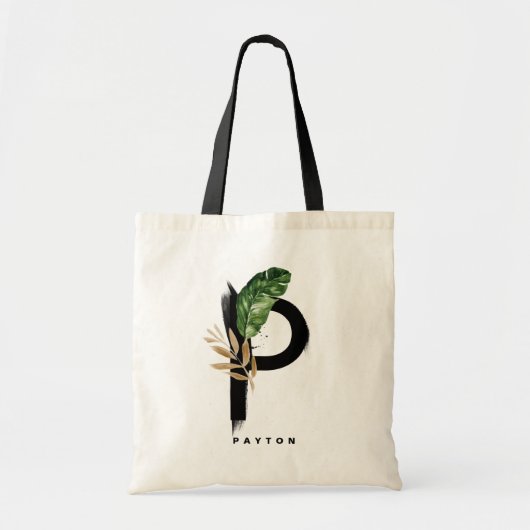 Letter P Monogram Palm Bladeren Tropische Bruidsme Tote Bag (Voorkant)