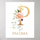 Letter P Monogram Roze Peach roos Nursery Poster (Voorkant)