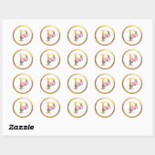 Letter P Monogram Roze Rozen Bloemen & Elegant Gou Ronde Sticker (Vel)