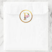 Letter P Monogram Roze Rozen Bloemen & Elegant Gou Ronde Sticker (Tas)
