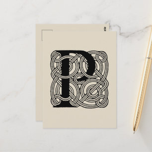 Letter P Monogram Vintage Keltische Knoopprint Briefkaart