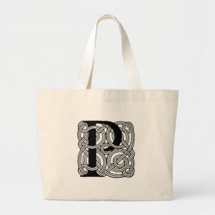 Letter P Monogram Vintage Keltische Knoopprint Grote Tote Bag