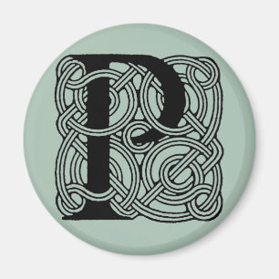 Letter P Monogram Vintage Keltische Knoopprint Magneet