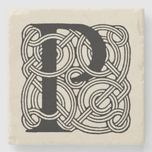 Letter P Monogram Vintage Keltische Knoopprint Stenen Onderzetter