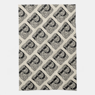 Letter P Monogram Vintage Keltische Knoopprint Theedoek